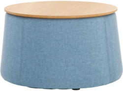 Hocker In Holz, Textil Blau, Eichefarben