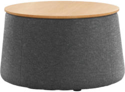 Hocker In Holz, Textil Eichefarben, Dunkelgrau