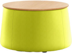 Hocker In Holz, Textil Gelb, Eichefarben