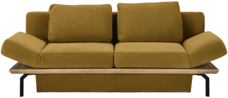 Schlafsofa in Holz, Textil Gelb, Eichefarben