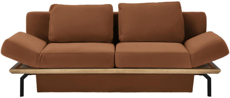 Schlafsofa in Holz, Leder Braun