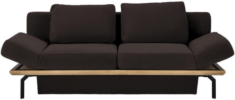 Schlafsofa in Holz, Leder Dunkelbraun
