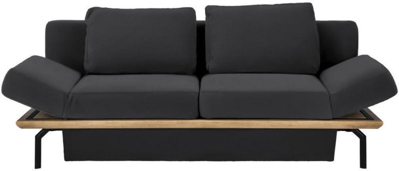 Schlafsofa in Holz, Leder Dunkelgrau