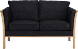 Zweisitzer-Sofa in Holz, Textil Eichefarben, Dunkelblau
