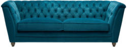 Chesterfield-Sofa in Textil Türkis, Eichefarben