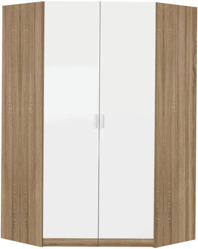 Begehbarer Eckschrank in Weiß, Eichefarben