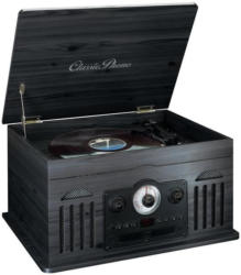 Classic Phono TCD2600BK Kompakt-Anlage im Holzkoffer, mit Plattenspieler, CD, Kassettenspieler, Radio, Bluetooth & USB