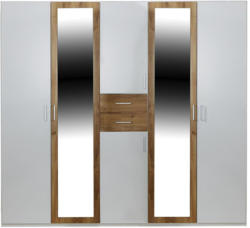 Drehtürenschrank mit Spiegel 225cm Diver, Weiß/ Eiche Dekor