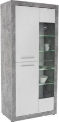 Vitrine Strada B:93cm mit LED- Beleuchtung, Weiß/ Betonoptik