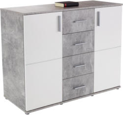 Kommode Ina 03 B:132cm Beton Optik/Weiß Dekor