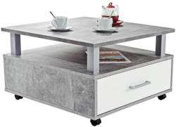 Couchtisch Holz mit Lade+ Ablagefächer Duo, Betonoptik