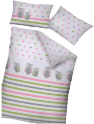 Babybettwäsche Owl 100/135cm Rosa/Grün