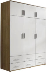 Drehtürenschrank mit Schubladen 136cm Kemi, Weiß/ Eiche Dekor