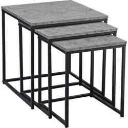 Beistelltisch 3er-Set Rock Betonoptik/Schwarz