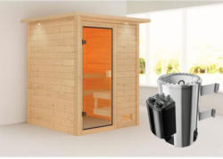 Karibu Sauna Sandra, 3,6 kW, mit Kranz, naturbelassen, integrierte Steuerung