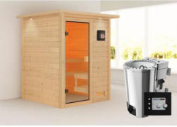 Karibu Sauna Sandra, 3,6 kW, mit Kranz, naturbelassen, Bio externe Steuerung