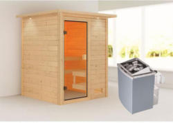 Karibu Sauna Sandra, 9 kW mit Kranz, naturbelassen, integrierte Steuerung