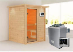 Karibu Sauna Sandra, 9 kW mit Kranz, naturbelassen, externe Steuerung