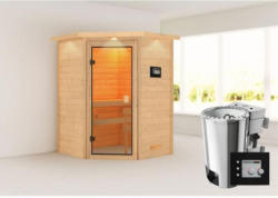 Karibu Sauna Antonia, 3,6 kW mit Kranz, naturbelassen, Bio externe Steuerung