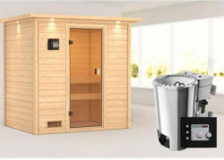 Karibu Sauna Selena, 3,6 kW mit Kranz, naturbelassen, Bio externe Steuerung