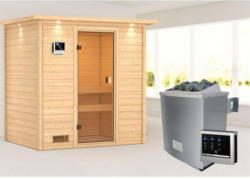 Karibu Sauna Selena, 9 kW mit Kranz, naturbelassen, externe Steuerung