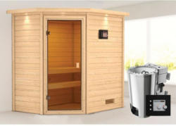 Karibu Sauna Jella, 3,6 kW mit Kranz, naturbelassen, Bio externe Steuerung