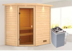 Karibu Sauna Jella, 9 kW mit Kranz, naturbelassen, integrierte Steuerung