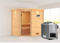 Karibu Sauna Elea, mit Kranz, naturbelassen, Bio externe Steuerung