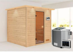 Karibu Sauna Jara, mit Kranz, naturbelassen, Bio externe Steuerung