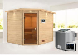 Karibu Sauna Lotta, mit Kranz, naturbelassen, Bio externe Steuerung