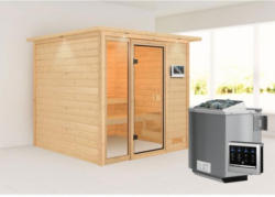 Karibu Sauna Jutta, mit Kranz, naturbelassen, Bio externe Steuerung