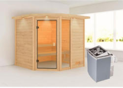 Karibu Sauna Tabea, mit Kranz, naturbelassen, integrierte Steuerung