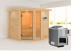 Karibu Sauna Tabea, mit Kranz, naturbelassen, Bio externe Steuerung