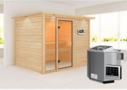Karibu Sauna Kiana, mit Kranz, naturbelassen, Bio externe Steuerung