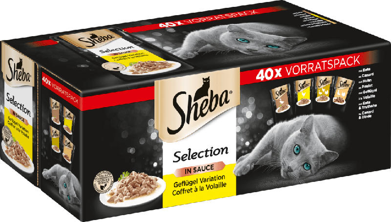 Sheba Nassfutter für Katzen, Selection in Sauce, Geflügelvariation, Multipack, 40x85g