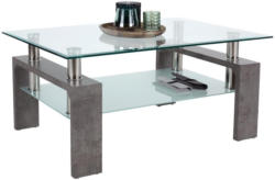 Couchtisch Glas mit Ablagefach Silvia, Betonoptik Hell