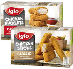 iglo Chicken Nuggets oder Chicken Sticks gefroren, jede 250-g-Packung und weitere Sorten