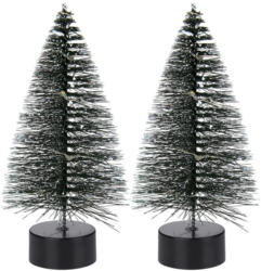 2 Mini LED Deko-Tannen mit Kunstschnee