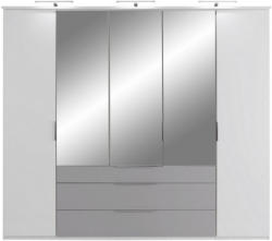 Drehtürenschrank mit Spiegel 250cm Austin, Weiß/ Grau Dekor Weiß, Hellgrau
