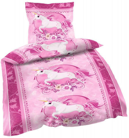 Microfaser Bettwäsche Einhorn rosa
