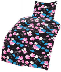 Microfaser Bettwäsche Blumen schwarz pink 135 x 200 cm