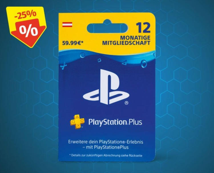 Geschenkkarte für Playstation Plus 12 Monate für nur € 44,99 statt € 59,99 ️ Online von HOFER Geschenkkarte für Playstation Plus 12 Monate für nur € 44,99 statt € 59,99 ️ Online von HOFER