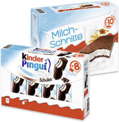 kinder Pingui 8 x 30 = 240 g oder Milch-Schnitte 10 x 28 = 280 g, jede Packung