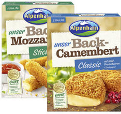 Alpenhain Back-Camembert oder Back-Mozzarella Sticks 45/40 % Fett i. Tr. jede 200-g-Packung