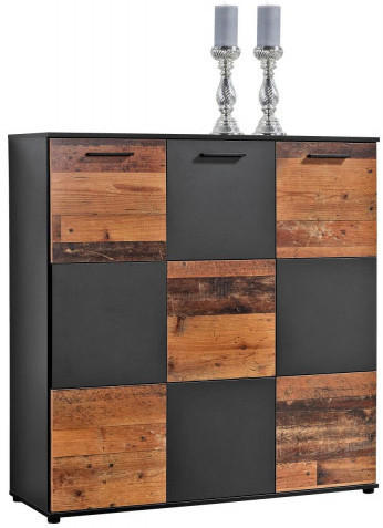 Kommode Zero anthrazit/Old Wood Nachbildung, 3türig ca. 120 cm hoch