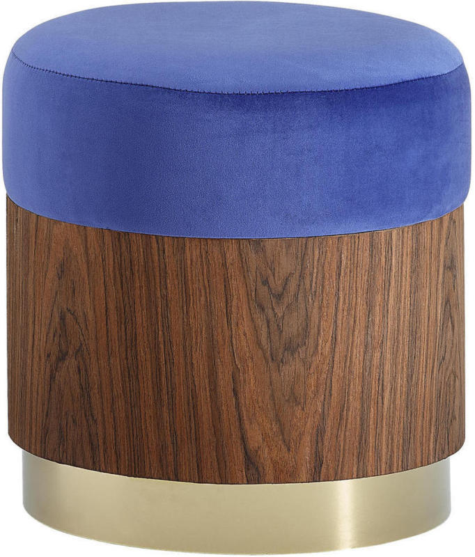 Hocker in Metall, Textil, Holzwerkstoff Blau, Goldfarben, Walnussfarben