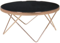 Couchtisch Glas Rund + Kupferbeinen Schwarz/Kupfer