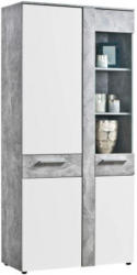Vitrinenschrank Neapel Beton Optik/ Hochglanz weiß ca. 87 x 186 cm