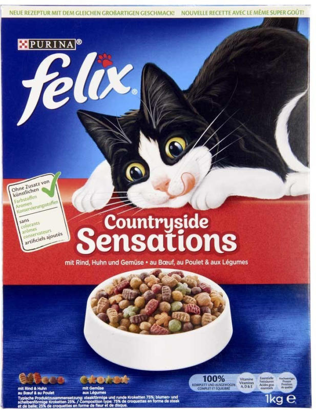 Felix Katzen-Trockennahrung versch. Sorten, jede 950-g/1-kg-Packung