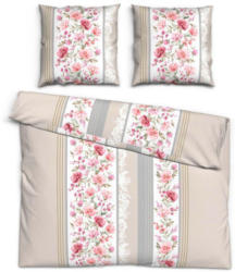 Baumwoll Bettwäsche Rosen beige/rot 200 x 200 cm